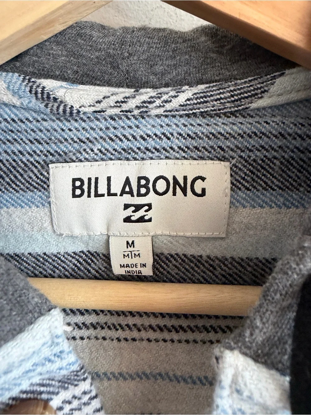 Billabong Striped Hooded Button-Up in Blue & Gray